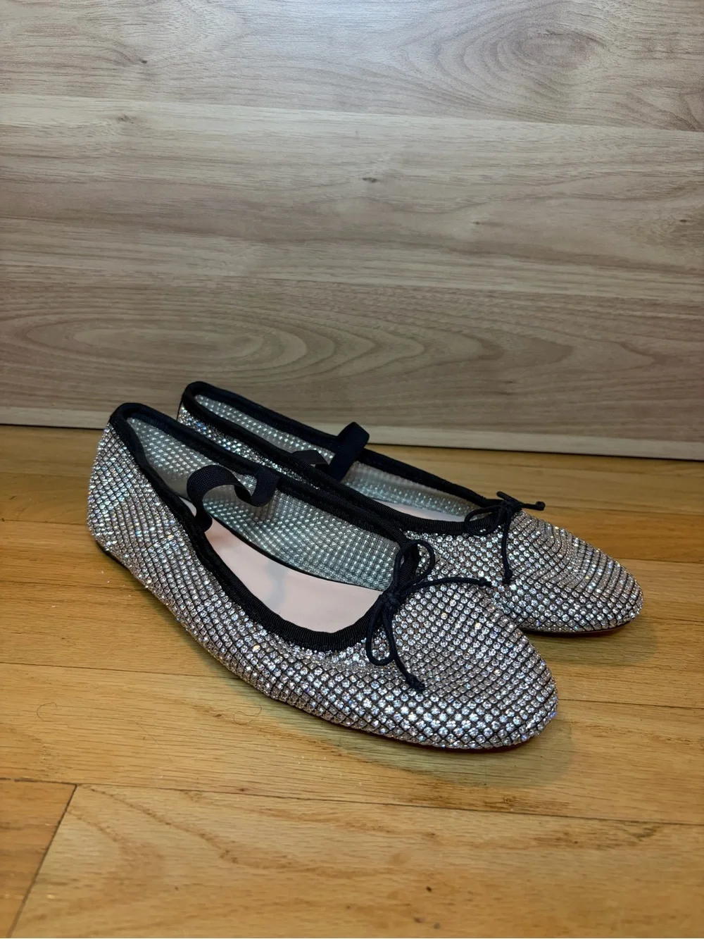 Loeffler Randall Leonie Crystal Mesh Mary Jane Flats in Silver - Size 9